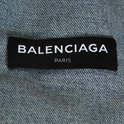 Pre Owned Balenciaga Blue Logo Embroidered Classic Denim Jacket L