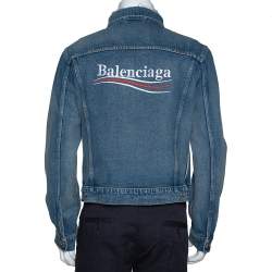 Pre Owned Balenciaga Blue Logo Embroidered Classic Denim Jacket L