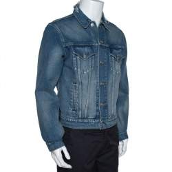 Pre Owned Balenciaga Blue Logo Embroidered Classic Denim Jacket L