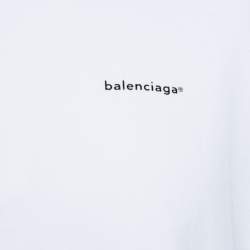 Pre Owned Balenciaga White Logo Print Cotton Crew Neck T-Shirt L