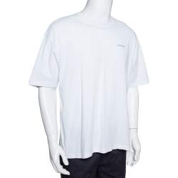 Pre Owned Balenciaga White Logo Print Cotton Crew Neck T-Shirt L