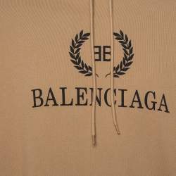 Pre Owned Balenciaga Beige BB Logo Print Cotton Oversized Hoodie M