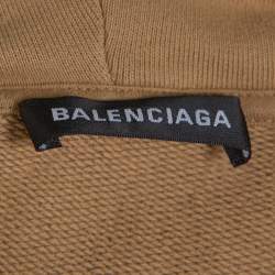 Pre Owned Balenciaga Beige BB Logo Print Cotton Oversized Hoodie M