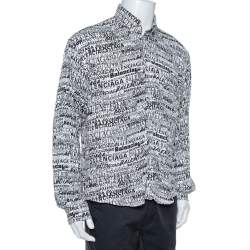 Pre Owned Balenciaga Monochrome Logo Printed Crepe Button Front Shirt S