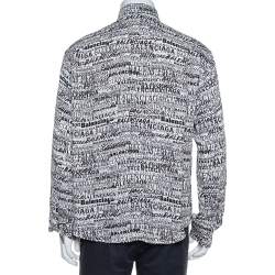 Pre Owned Balenciaga Monochrome Logo Printed Crepe Button Front Shirt S