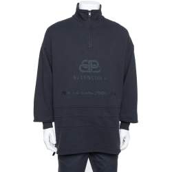 Balenciaga Dark Grey Cotton Logo Embroidered Drop Shoulder Oversized Sweatshirt M