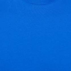 Pre Owned Balenciaga Blue Cotton Logo Printed Crewneck T-Shirt M