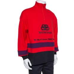 Pre Owned Balenciaga Red Cotton BB Address Embroidered Ski Sweater XS