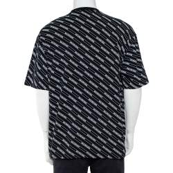 Pre Owned Balenciaga Black Logo Printed Cotton Crewneck T-Shirt M