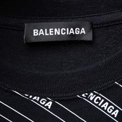 Pre Owned Balenciaga Black Logo Printed Cotton Crewneck T-Shirt M