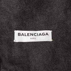 Pre Owned Balenciaga Grey Logo Printed Denim Distressed Collar Detail Jacket M
