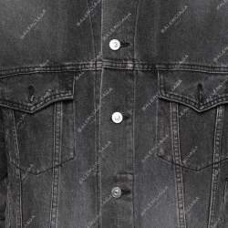 Pre Owned Balenciaga Grey Logo Printed Denim Distressed Collar Detail Jacket M