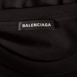 Pre Owned Balenciaga Black Cotton Logo Printed Crewneck Oversized T-Shirt L
