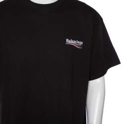 Pre Owned Balenciaga Black Cotton Logo Printed Crewneck Oversized T-Shirt L