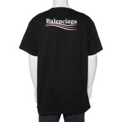 Pre Owned Balenciaga Black Cotton Logo Printed Crewneck Oversized T-Shirt L
