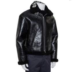 Pre Owned Balenciaga Black Leather Faux Fur Lined Collared Jacket S