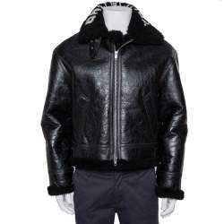 Pre Owned Balenciaga Black Leather Faux Fur Lined Collared Jacket S