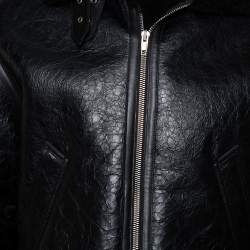 Pre Owned Balenciaga Black Leather Faux Fur Lined Collared Jacket S