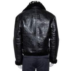 Pre Owned Balenciaga Black Leather Faux Fur Lined Collared Jacket S