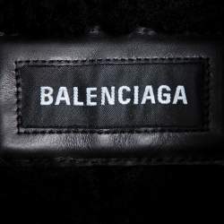 Pre Owned Balenciaga Black Leather Faux Fur Lined Collared Jacket S
