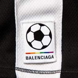 Pre Owned Balenciaga Black Logo Printed Jersey Paneled Soccer T-Shirt M