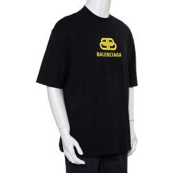 Pre Owned Balenciaga Black Cotton Crewneck Logo Print T-Shirt L