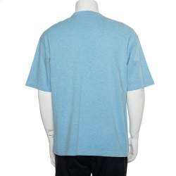Pre Owned Balenciaga Blue Cotton Crewneck Logo Print T-Shirt M