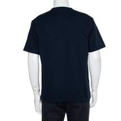 Pre Owned Balenciaga Navy Blue Cotton Crewneck Logo Embroidered T-Shirt S