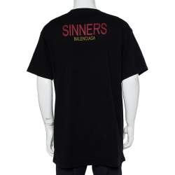 Pre Owned Balenciaga Black Sinners Logo Printed Cotton Oversized Crewneck T-Shirt M