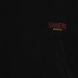 Pre Owned Balenciaga Black Sinners Logo Printed Cotton Oversized Crewneck T-Shirt M
