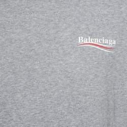 مملوكة مسبقًا Balenciaga Grey Cotton Campaign Logo Crew Neck T Shirt S
