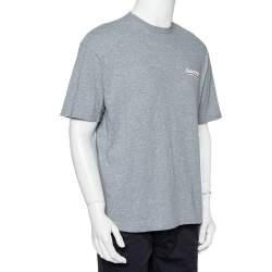 مملوكة مسبقًا Balenciaga Grey Cotton Campaign Logo Crew Neck T Shirt S