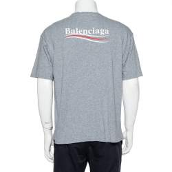 مملوكة مسبقًا Balenciaga Grey Cotton Campaign Logo Crew Neck T Shirt S