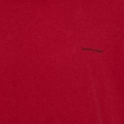 Pre Owned Balenciaga Burgundy Minimalist Logo Printed Crewneck T-Shirt XL