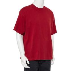 Pre Owned Balenciaga Burgundy Minimalist Logo Printed Crewneck T-Shirt XL