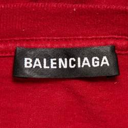 Pre Owned Balenciaga Burgundy Minimalist Logo Printed Crewneck T-Shirt XL