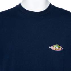 Pre Owned Balenciaga Navy Blue Bonjour Balenciaga Cotton Crewneck T-Shirt M