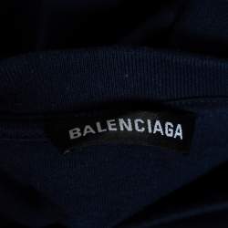 Pre Owned Balenciaga Navy Blue Bonjour Balenciaga Cotton Crewneck T-Shirt M