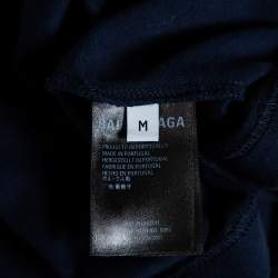 Pre Owned Balenciaga Navy Blue Bonjour Balenciaga Cotton Crewneck T-Shirt M