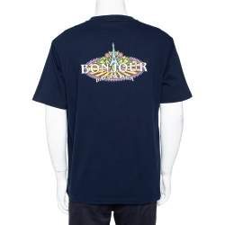 Pre Owned Balenciaga Navy Blue Bonjour Balenciaga Cotton Crewneck T-Shirt M