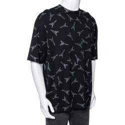 Pre Owned تي شيرت بالنسياغا قطن بتطريز برج إيفل أسود مقاس كبير - لارج