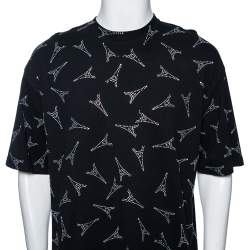 Pre Owned تي شيرت بالنسياغا قطن بتطريز برج إيفل أسود مقاس كبير - لارج