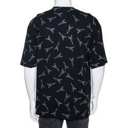 Pre Owned تي شيرت بالنسياغا قطن بتطريز برج إيفل أسود مقاس كبير - لارج