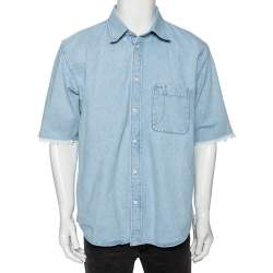 Balenciaga Blue Denim Frayed Detail Button Front Shirt S