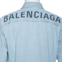 Balenciaga Blue Denim Frayed Detail Button Front Shirt S