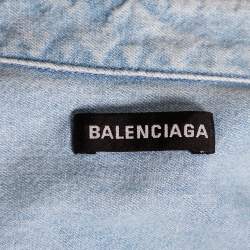 Balenciaga Blue Denim Frayed Detail Button Front Shirt S