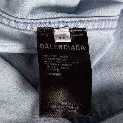 Balenciaga Blue Denim Frayed Detail Button Front Shirt S