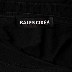 Pre Owned Balenciaga Black Cotton Logo Detailed Crew Neck T-Shirt S