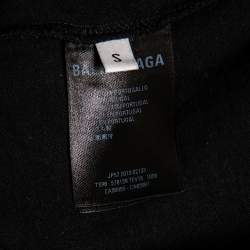 Pre Owned Balenciaga Black Cotton Logo Detailed Crew Neck T-Shirt S