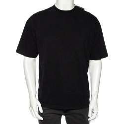 Pre Owned Balenciaga Black Cotton Logo Detailed Crew Neck T-Shirt S
